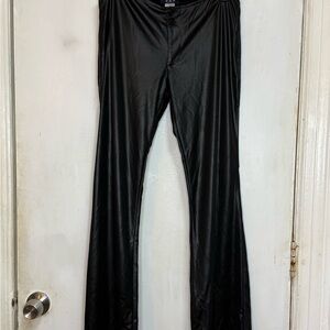 Black Shiny Wide-Leg Pant